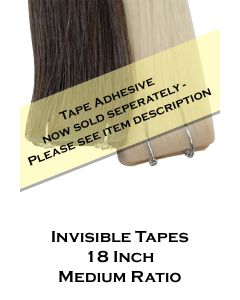Invisible Tapes - MEDIUM RATIO - 18 inch Russian Mongolian Remy AAAAAA 25g per pack (10 x 2.5g pieces per pack)